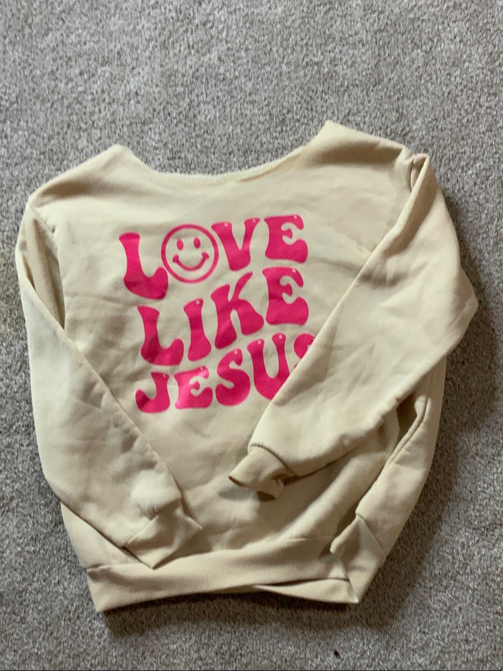 Cream Sweatshirt with Hot Pink "LOVE LIKE JESUS" Graphic